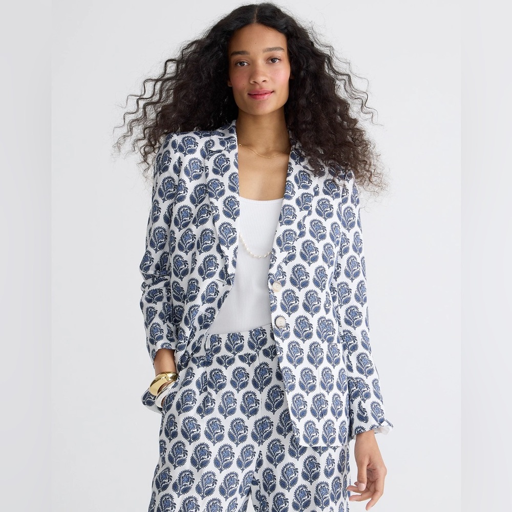 J.Crew Helena blazer bouquet block print Chelsea linen-cupro blend BR074 NWOT